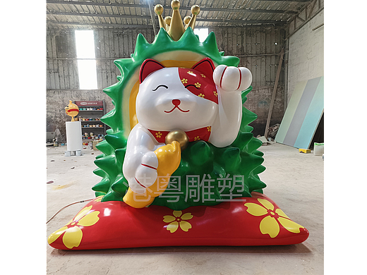 榴莲招财猫卡通玻璃钢纤维水果店门口打卡雕塑美陈摆件