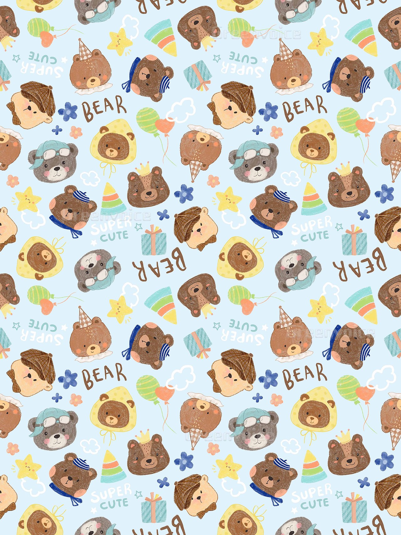 可爱图案印花-这里有小熊-左滑取壁纸（图ZMzcxNTM5MzUy） - 创作习作 - 站酷设计师绿瓷叮叮原创素材 - 站酷ZCOOL