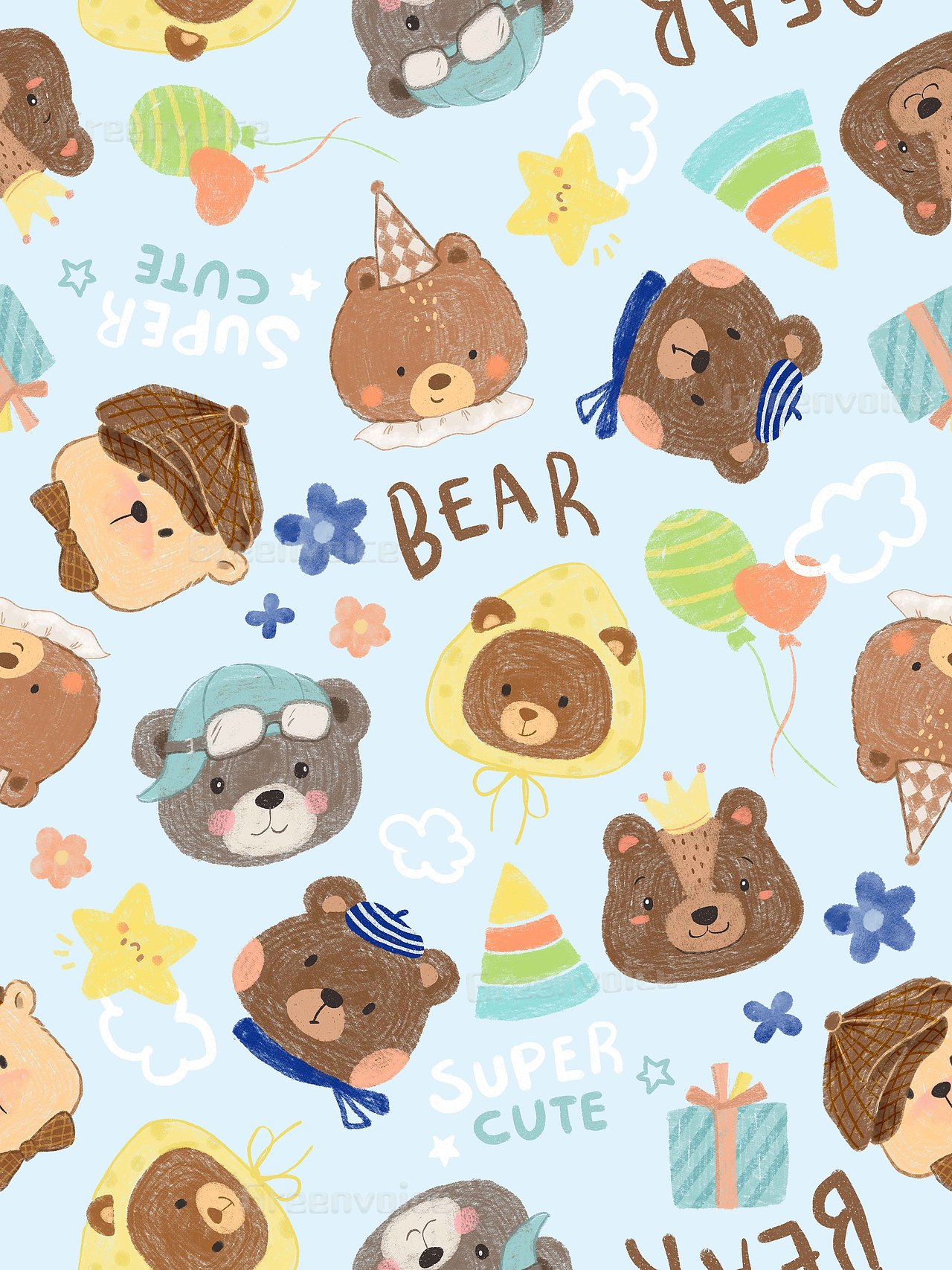 可爱图案印花-这里有小熊-左滑取壁纸（图ZMzcxNTM5MzQ4） - 创作习作 - 站酷设计师绿瓷叮叮原创素材 - 站酷ZCOOL