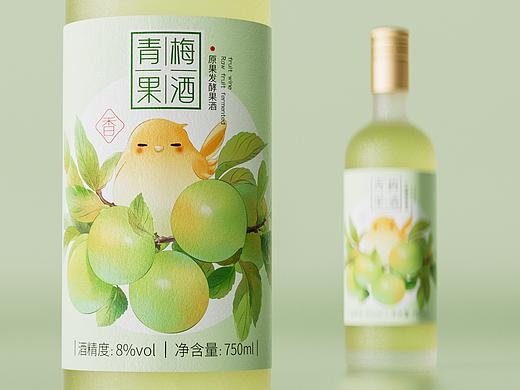 清爽果酒插画｜蜜桃、青梅果酒包装