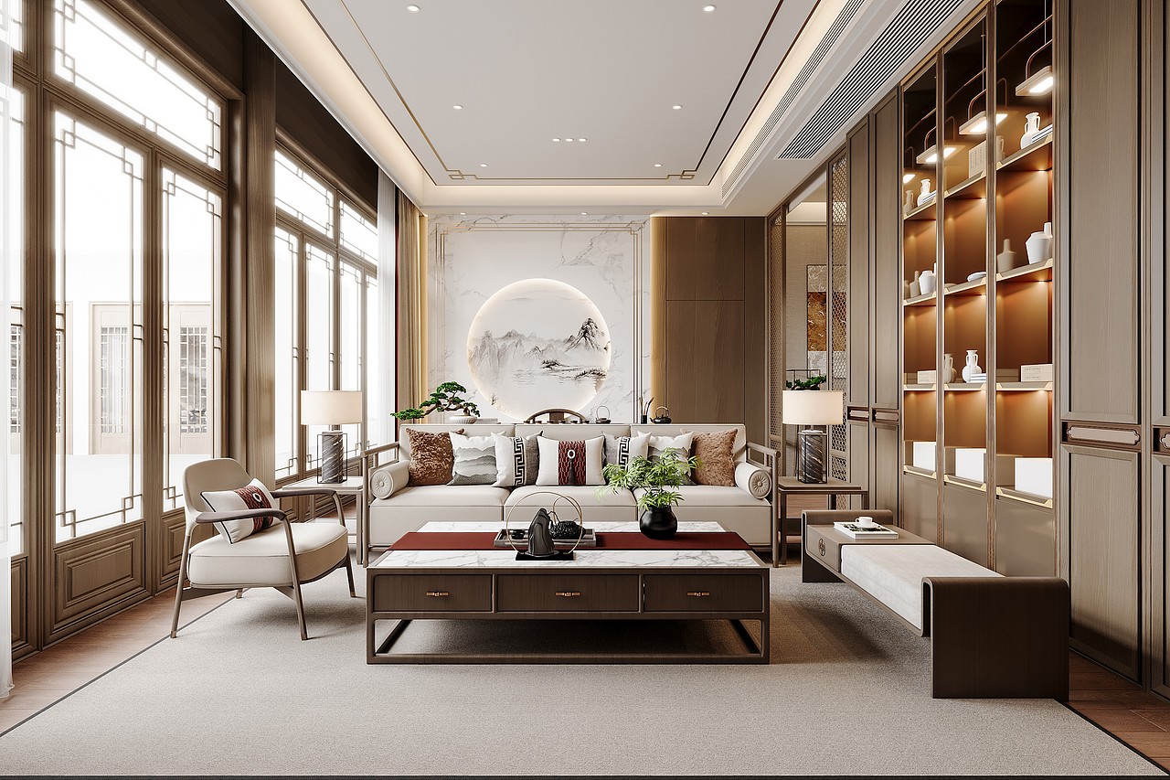 新中式客餐厅效果图设计