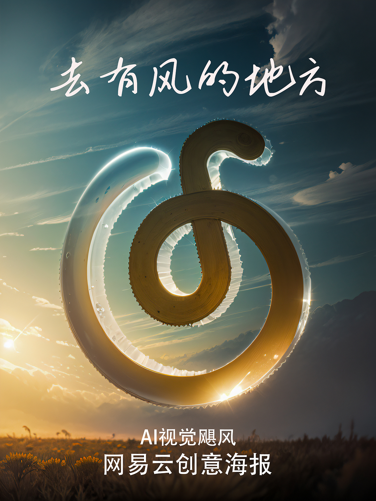 去有风的地方，网易云创意海报（图ZMzcxNjQ4NjYw） - AI作品 - 站酷设计师AI视觉飓风原创素材 - 站酷ZCOOL