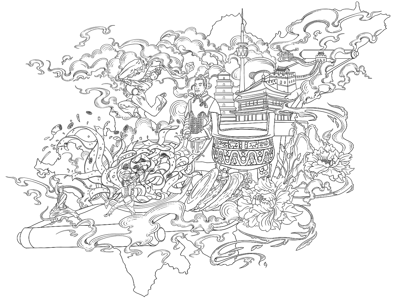 城市地域文化插画————陕西
