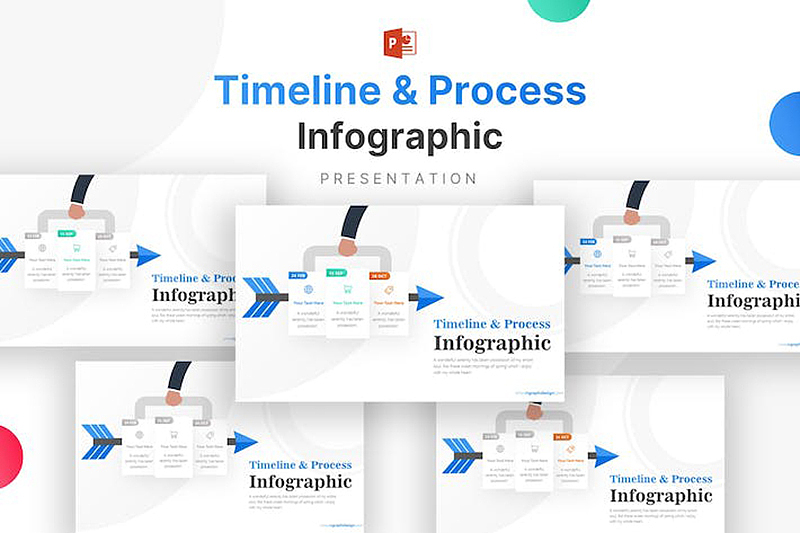 6页企业发展史时间轴图形箭头指向图形PPT模板