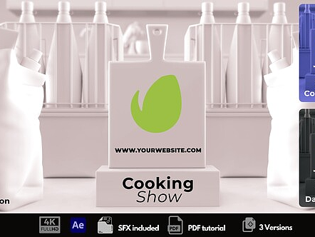 AE模板|高级动态3D场景动态标志LOGO烹饪节目综艺开场
