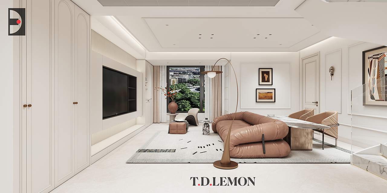 玄关-客厅视角,主要通过挂画凸显艺术氛围,搭配跳色有质感的软装来彰显品位生活