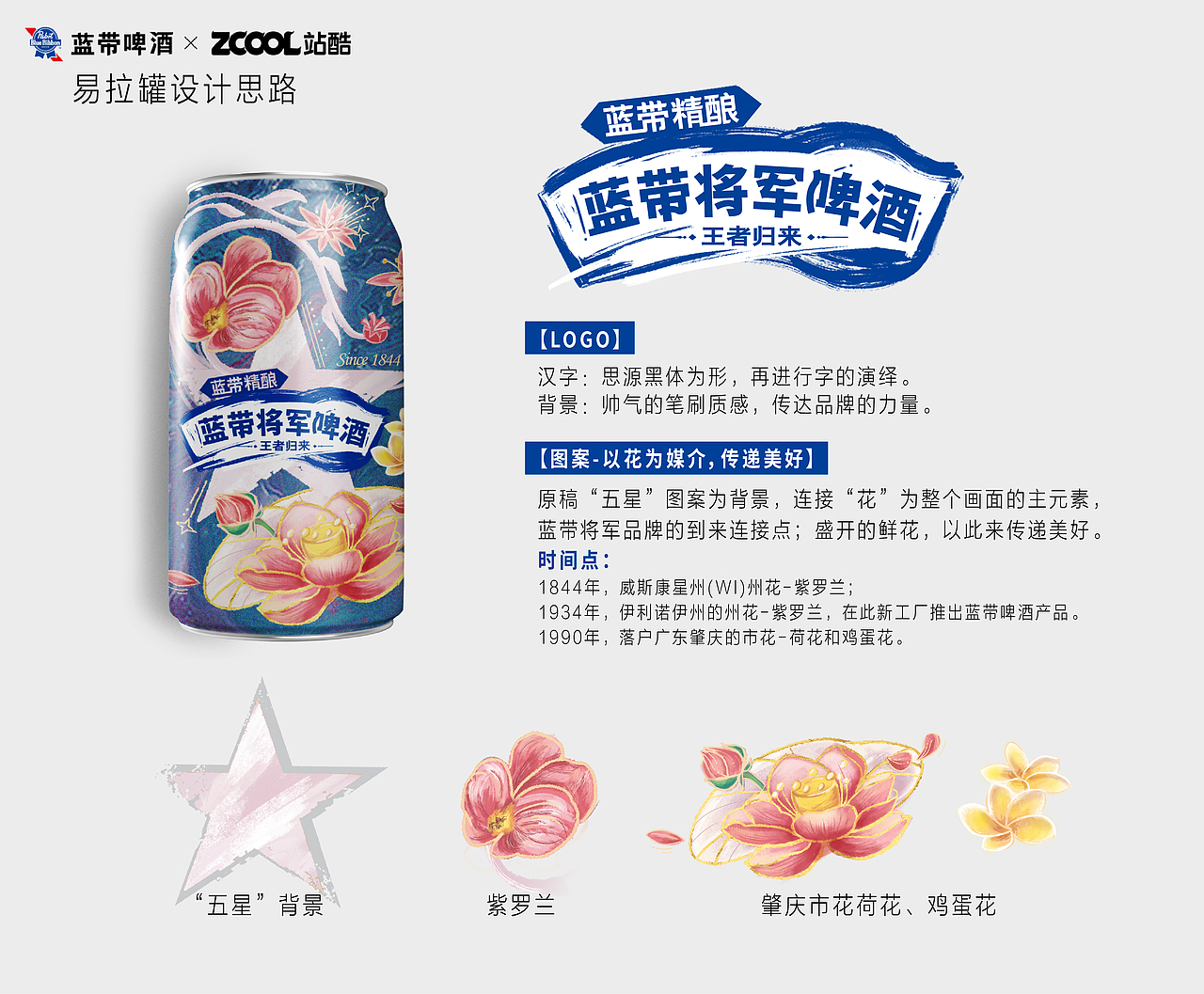 【蓝带将军啤酒包装设计】-以花为媒介,传递美好