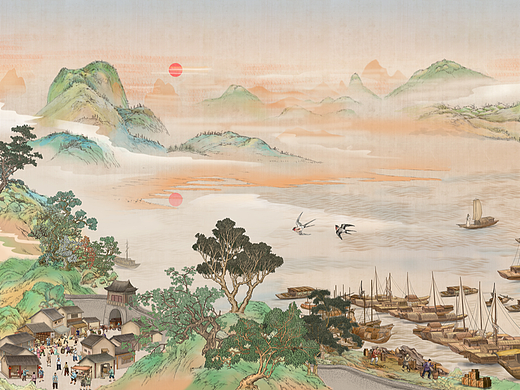 杜甫江阁多媒体画屏创作画