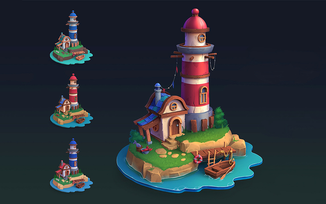 3dmax-卡通海边灯塔小房子场景模型制作教程。