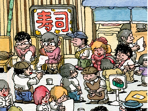 不打稿画画｜回转寿司