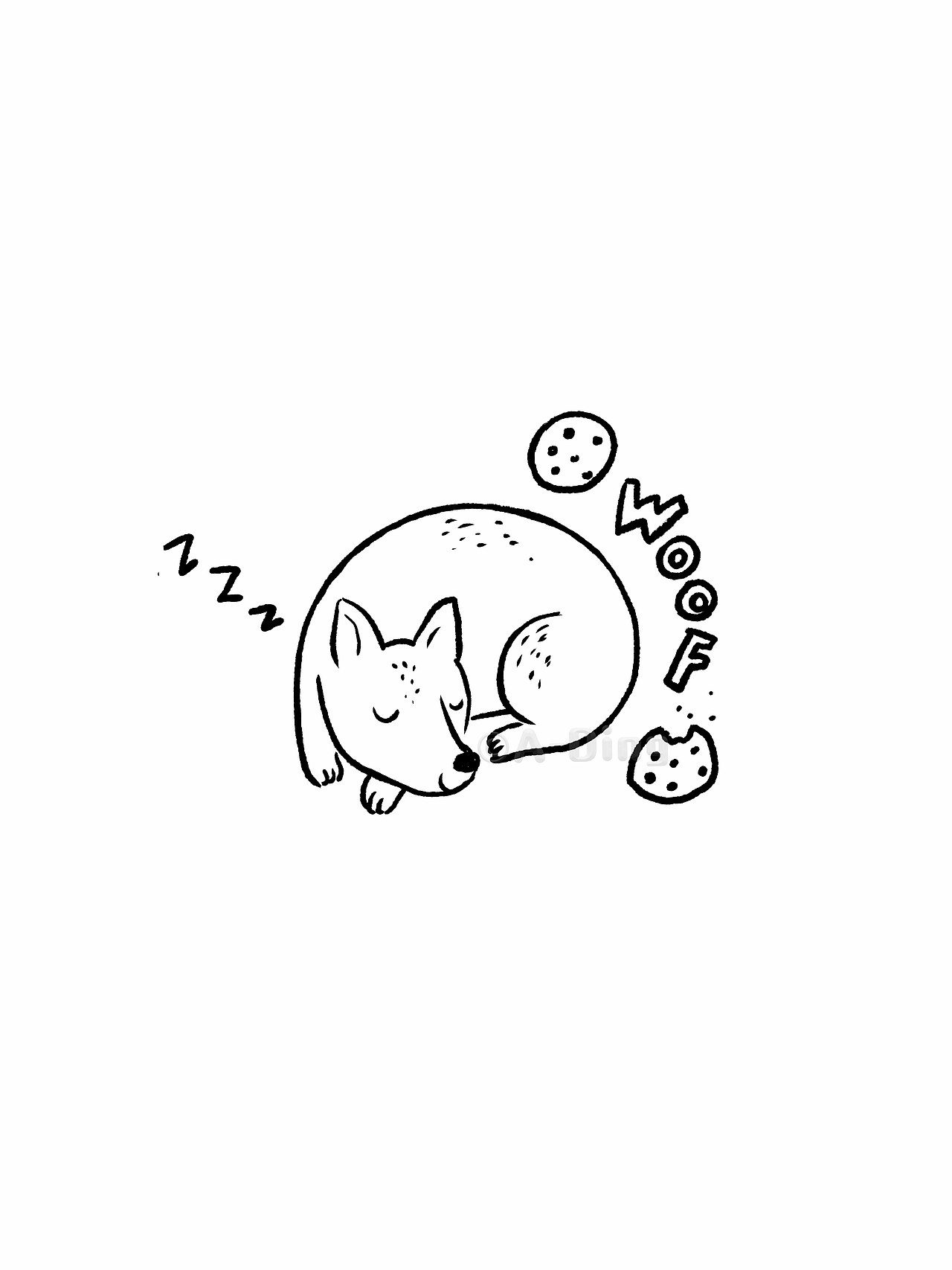 黑白手帐素材-小狗的聚会-简笔画动物