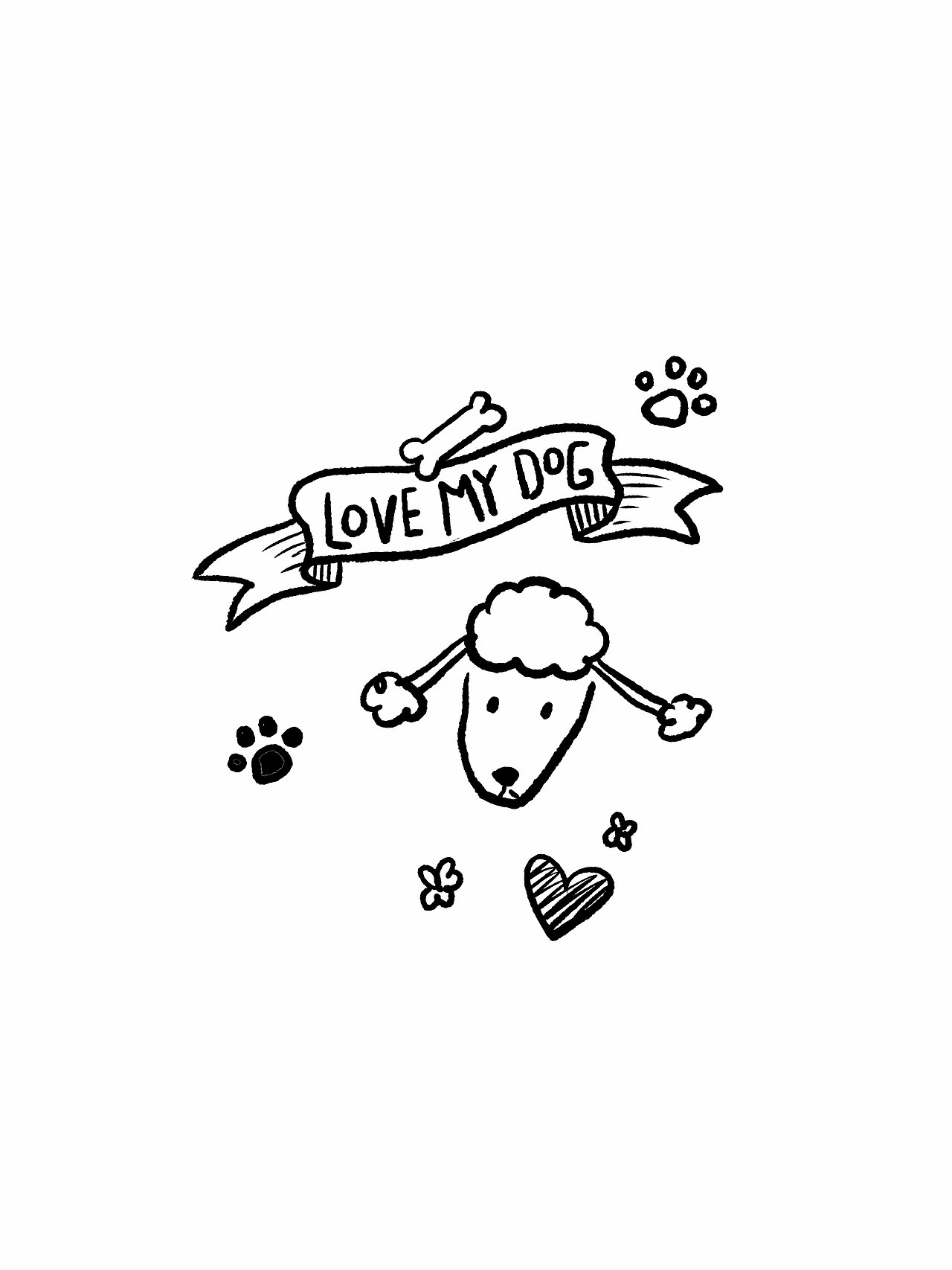 黑白手帐素材-小狗的聚会-简笔画动物