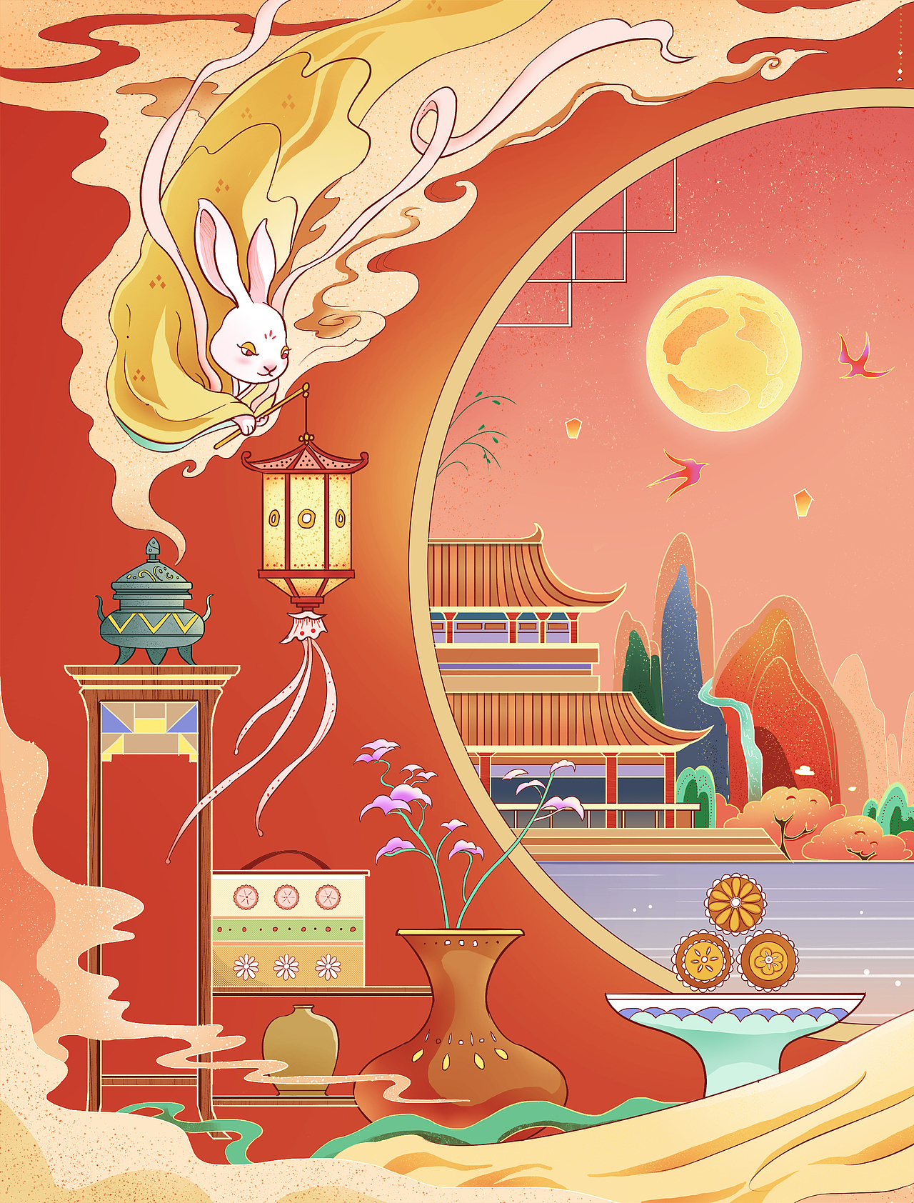 美美的2024中秋节礼盒插画