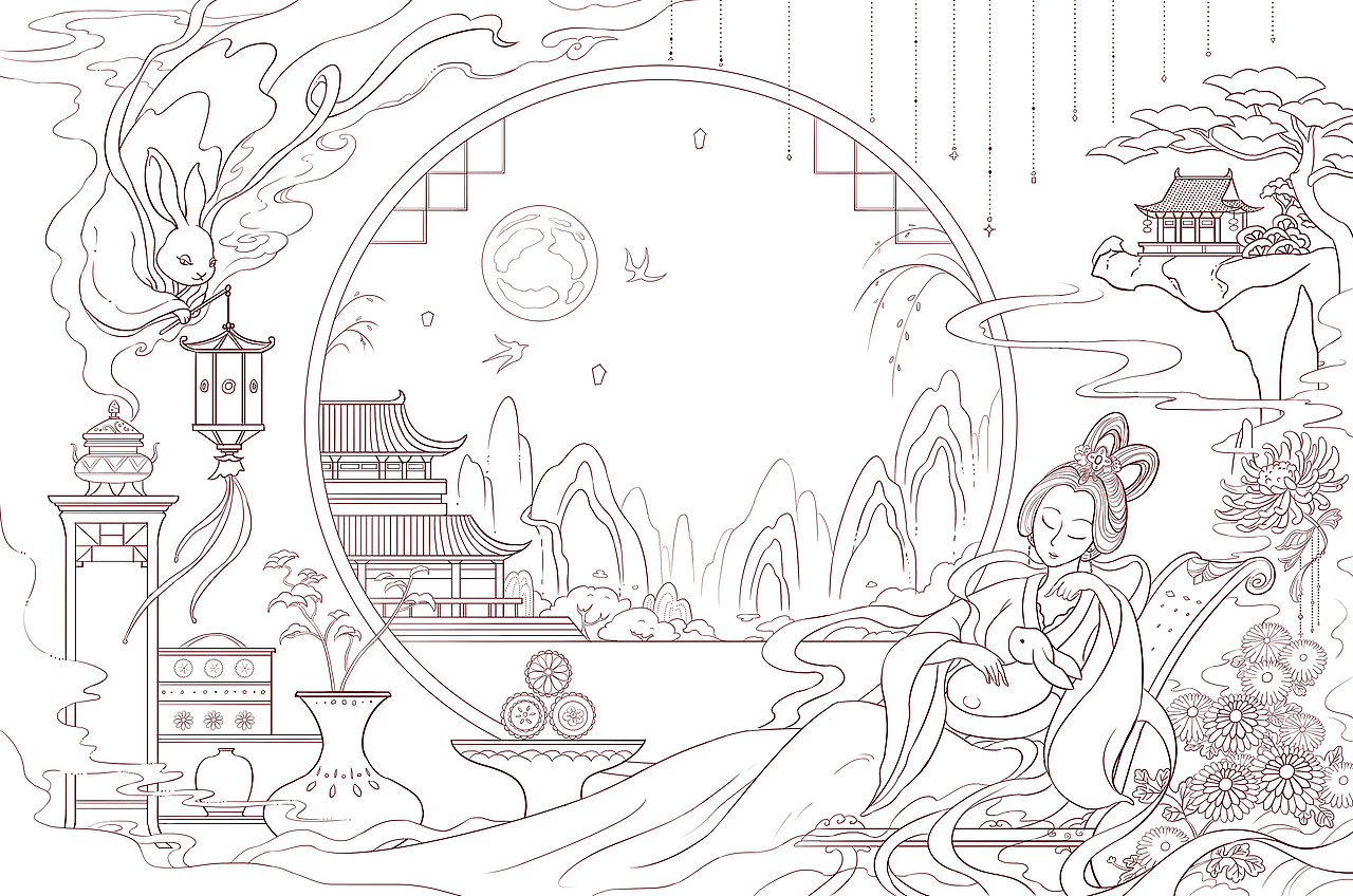 美美的2024中秋节礼盒插画