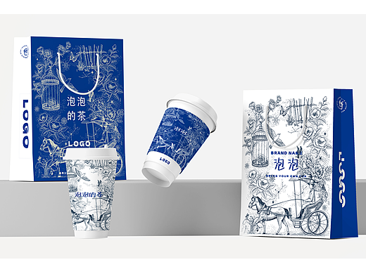 奶茶包装插画设计/铜版画/可授权