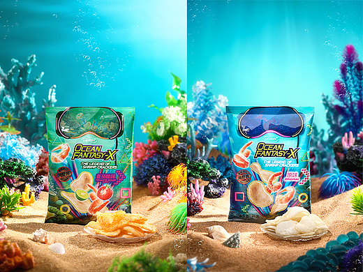 海洋风格虾片拍摄~薯片拍摄~海底世界虾片拍摄