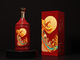 國潮國風系列白酒包裝插畫 | 鳳凰來儀