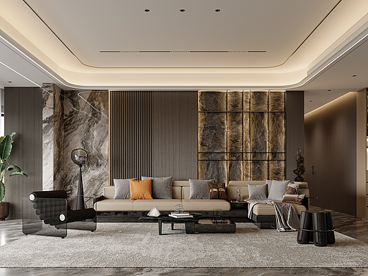 意式轻奢大平层案例-艺米效果图