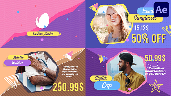 AE模板|多彩潮流时尚创意模特展示服装摄影拍摄花絮