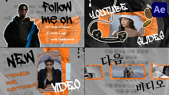 AE模板|时尚城市效果撕破起皱纸张风格动画标题