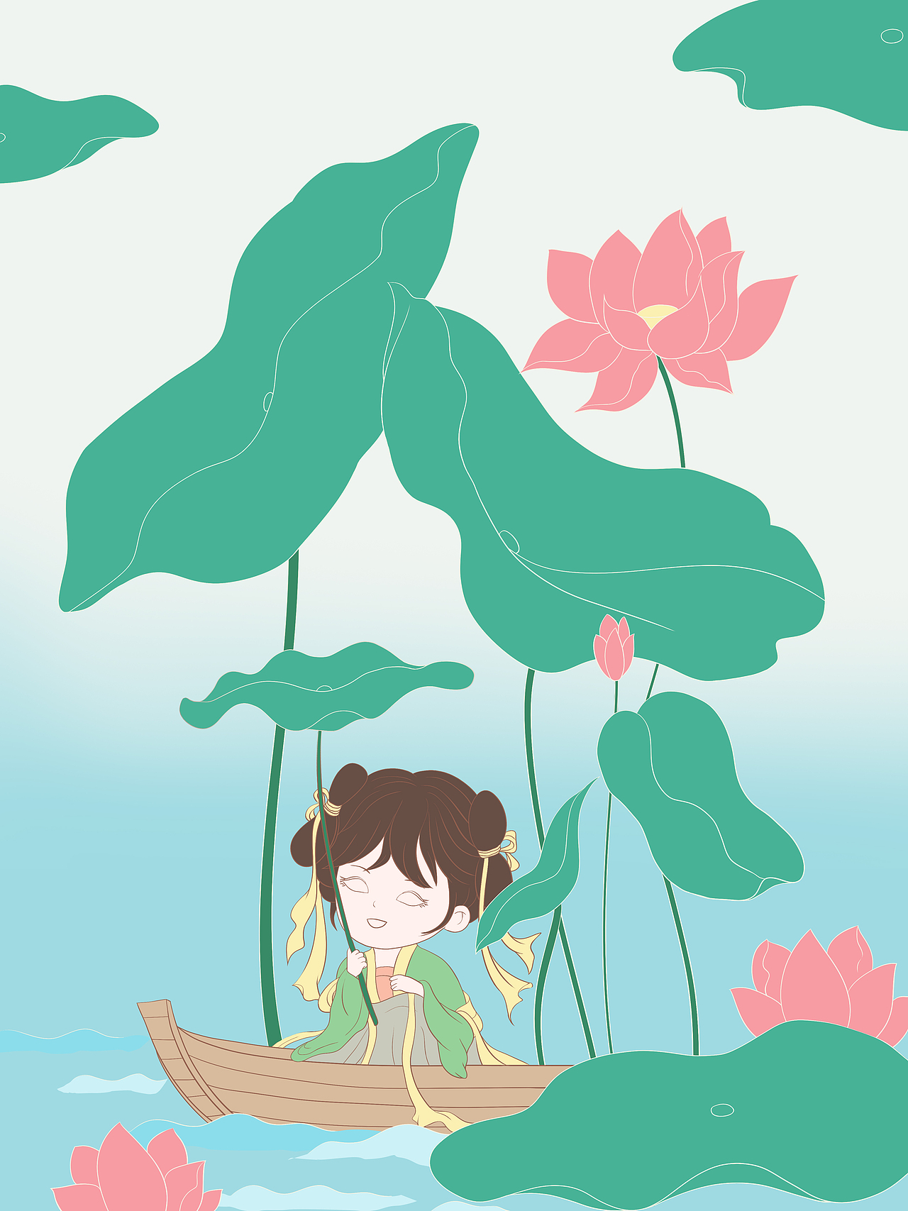 小暑节气插画_萌鸦广告_初步上色