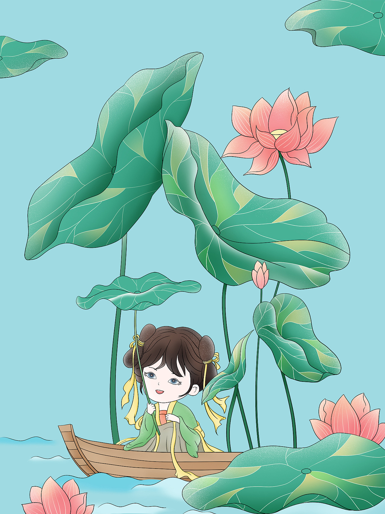 小暑节气插画_萌鸦插画_上色