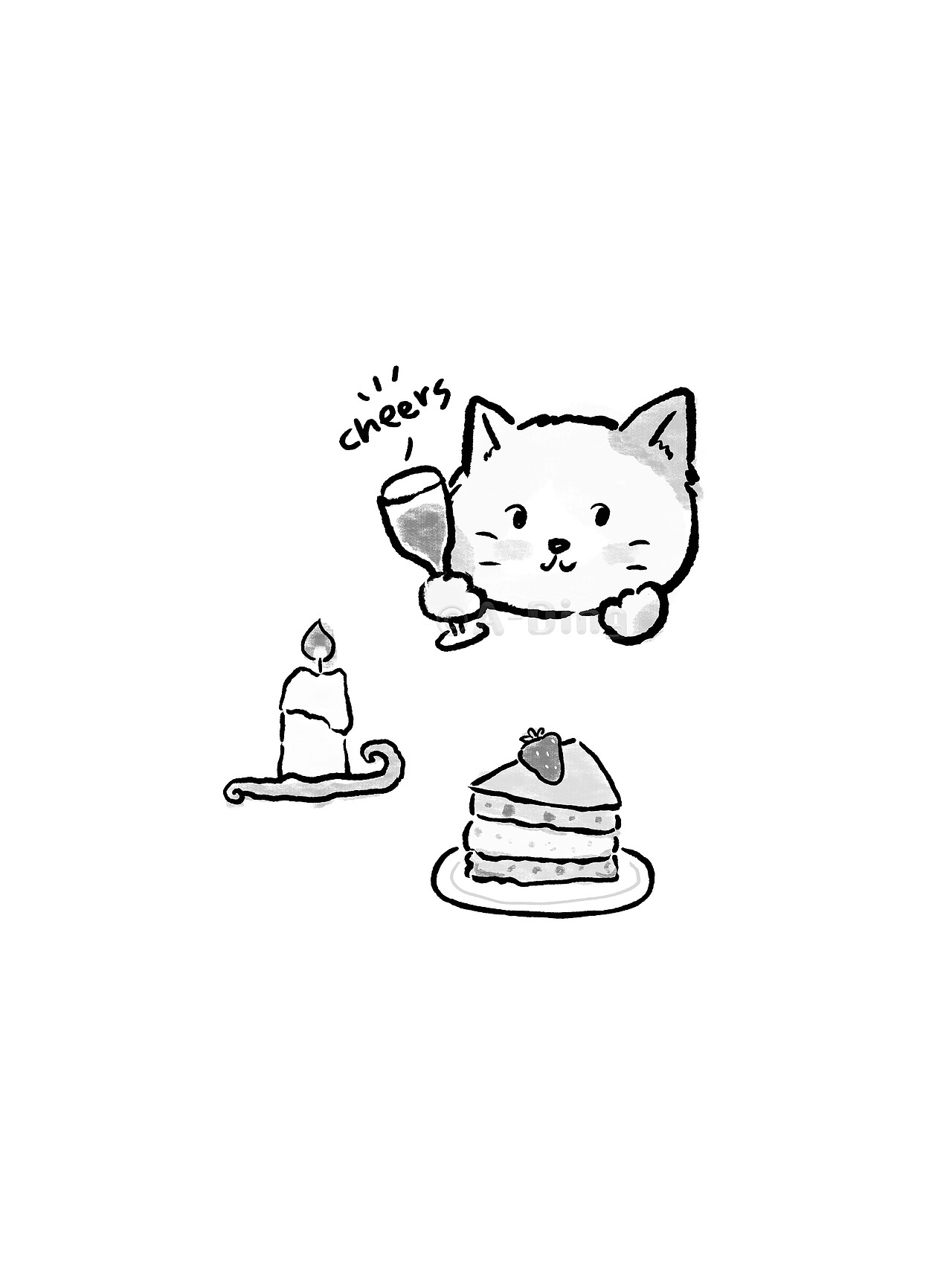 线描手帐素材-静谧的时刻-简笔画可爱动物