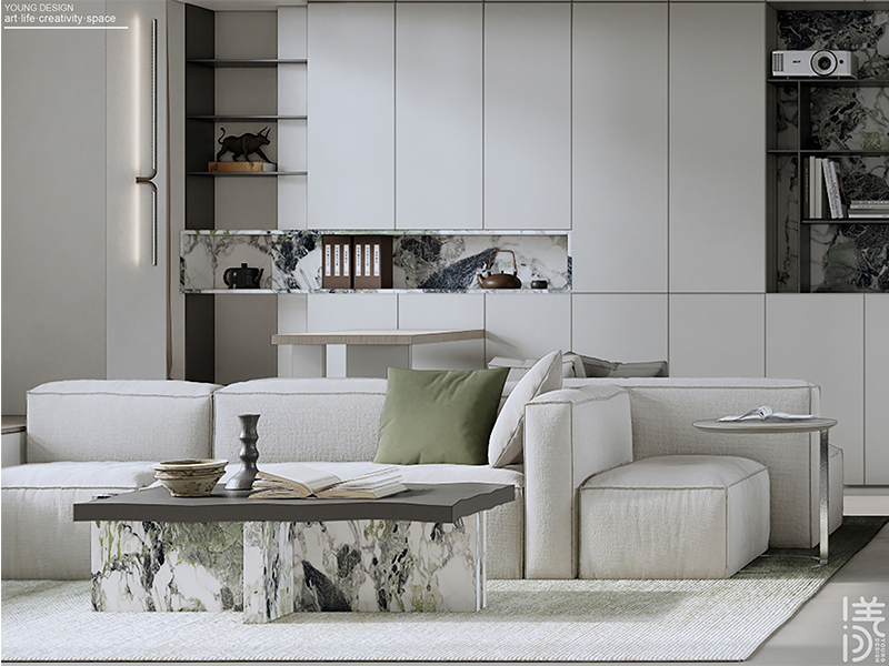 Young设计 | 漫游极简白的纯粹境界，邂逅一抹质感绿的诗意，拥抱现代简约的高级感美宅