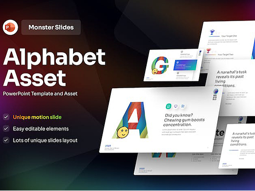 创意26个字母表表情包数据资源展示图形图表PPT模板