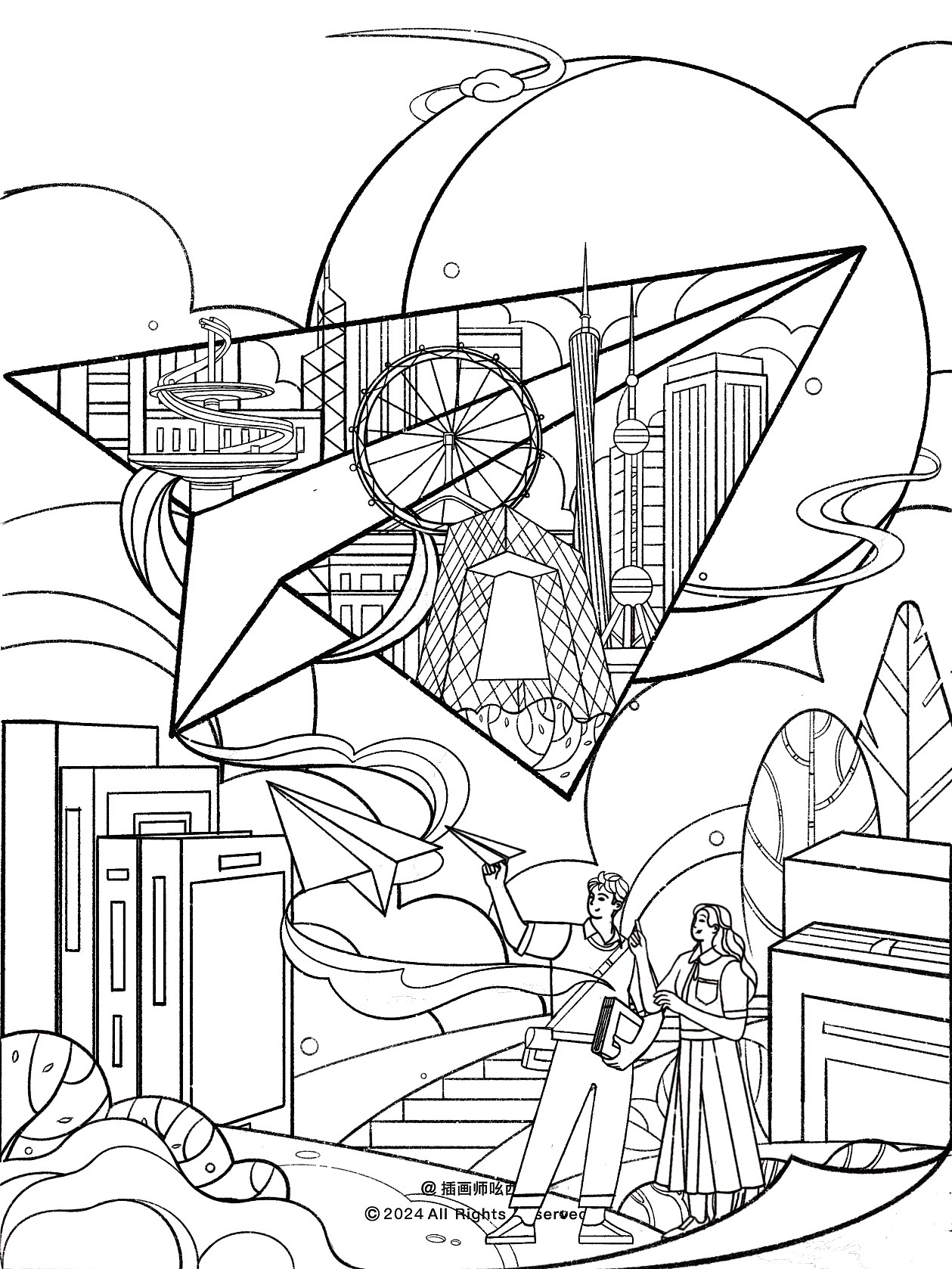 商业插画｜7-8月合刊封面插图《纸飞机》（图ZMzcyMTk4Nzk2） - 商业插画 - 站酷设计师插画师吆西西原创素材 - 站酷ZCOOL