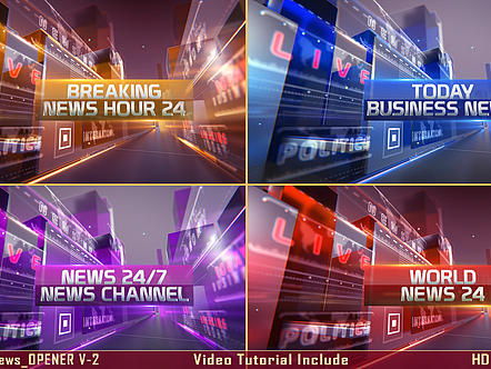 AE模板|独特组合大牌突发新闻发布动画全屏标题开场