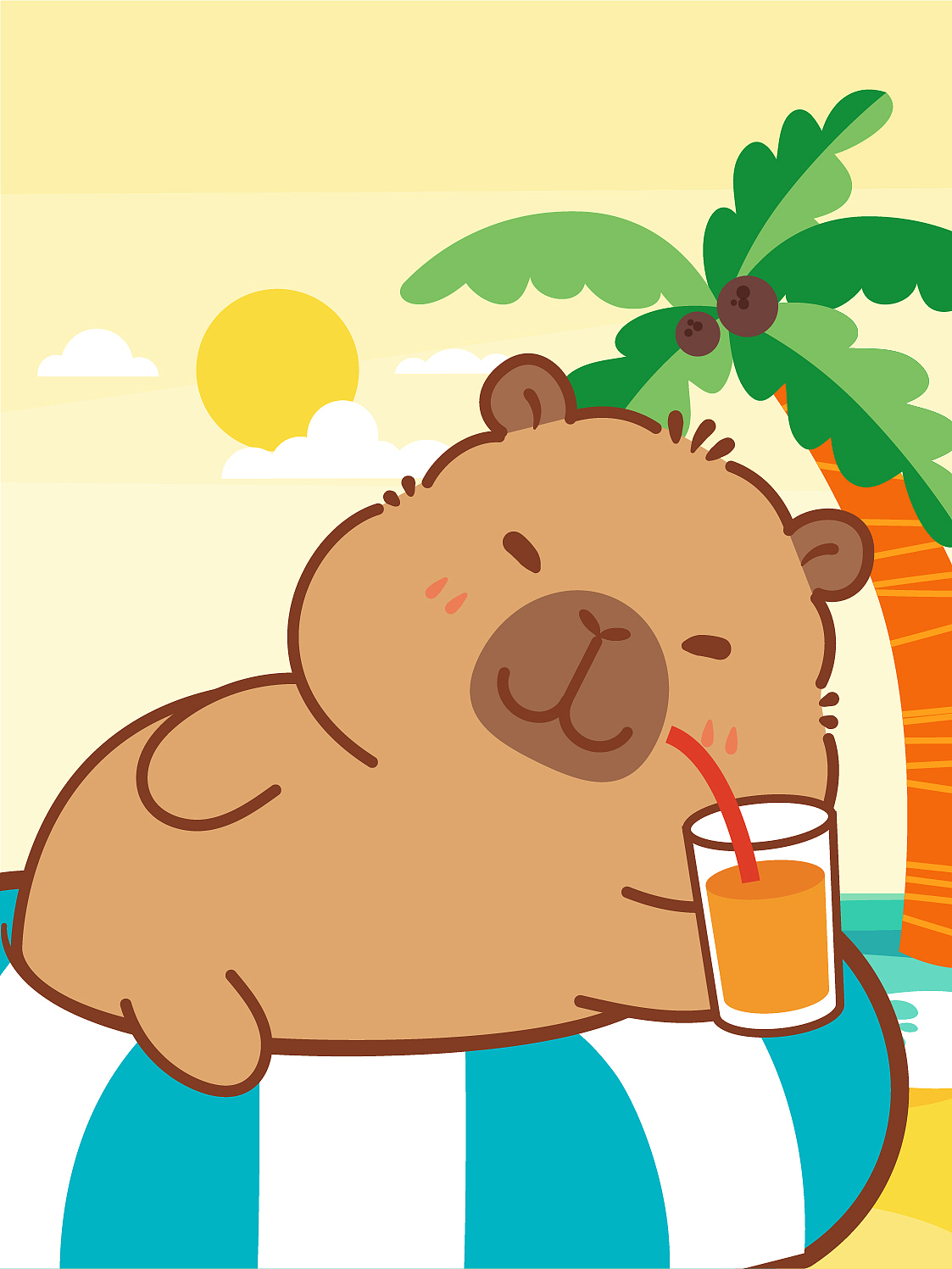 卡皮巴拉水豚萌萌夏日系列插画卡通可爱 可合作