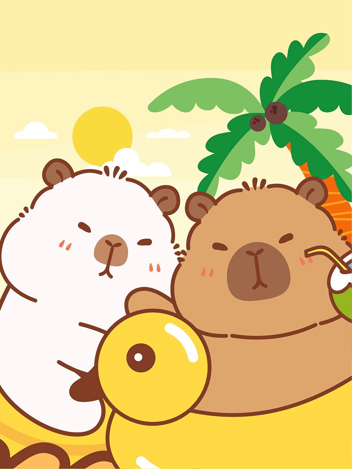 卡皮巴拉水豚萌萌夏日系列插画卡通可爱 可合作