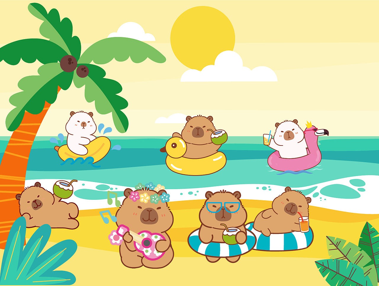 卡皮巴拉水豚萌萌夏日系列插画卡通可爱 可合作（图ZMzcyMzQ3MzAw） - 商业插画 - 站酷设计师阿茹生肖IP原创素材 - 站酷ZCOOL