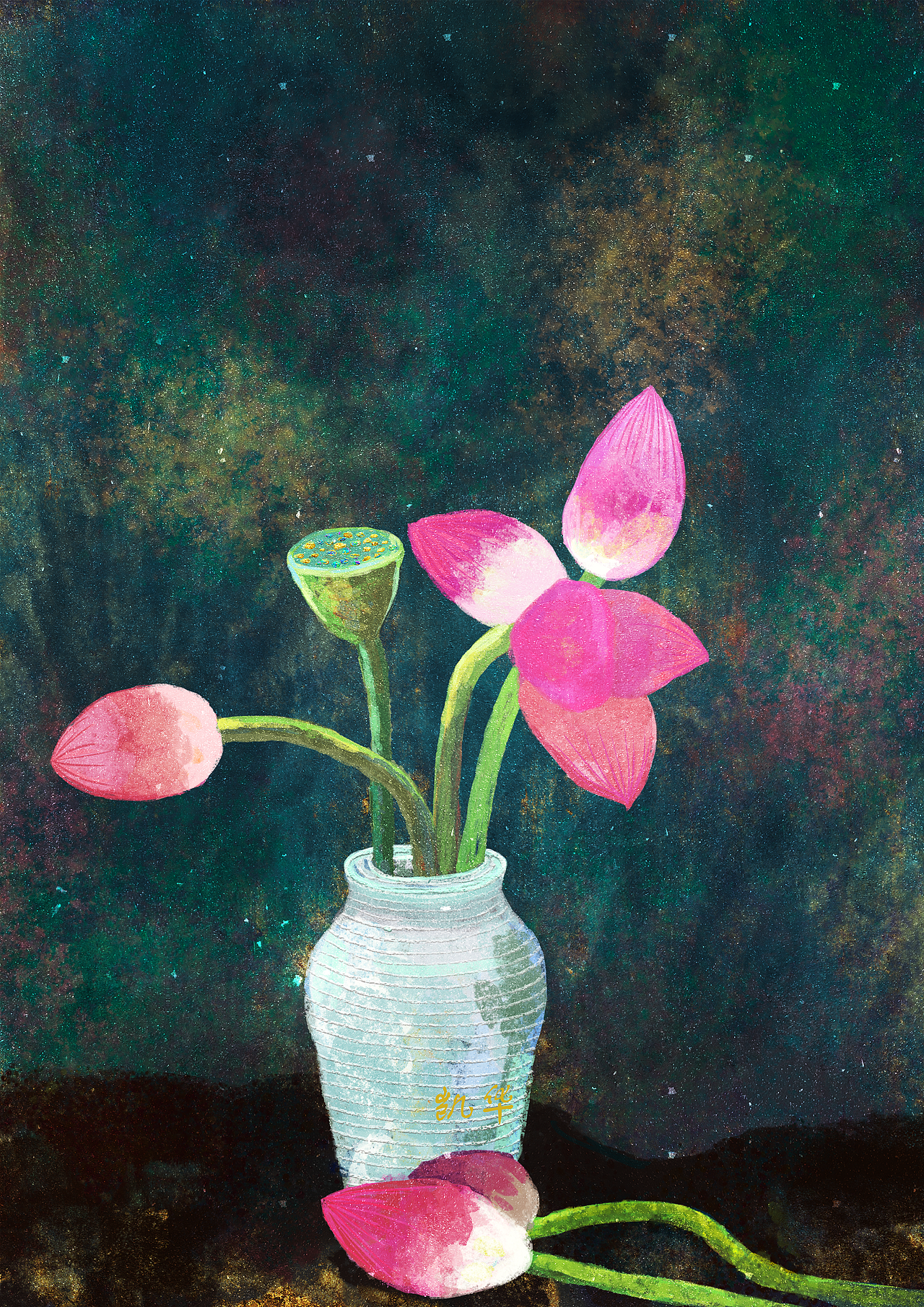 岩彩板绘-荷花（图ZMzcyMzkxNTk2） - 艺术插画 - 站酷设计师凯华原创素材 - 站酷ZCOOL