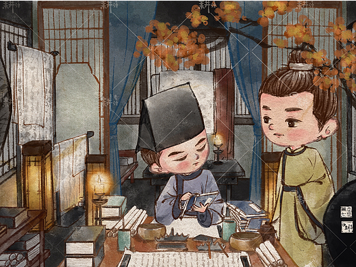 国风水墨插画～三更灯火五更鸡