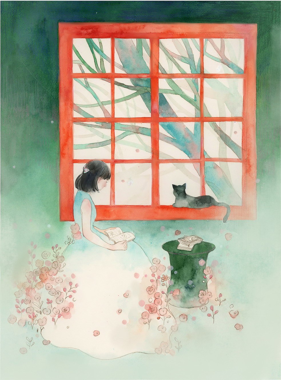窗前阅读的女孩原创插画（未商用）（图ZMzcyNDEwMDk2） - 艺术插画 - 站酷设计师森森野原创素材 - 站酷ZCOOL