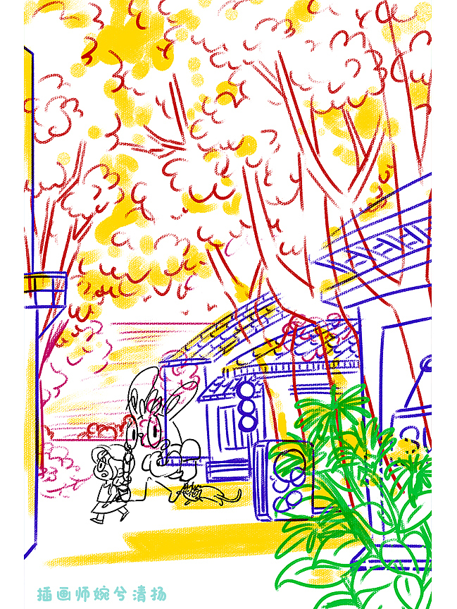 夏天旅行街巷女孩兔子