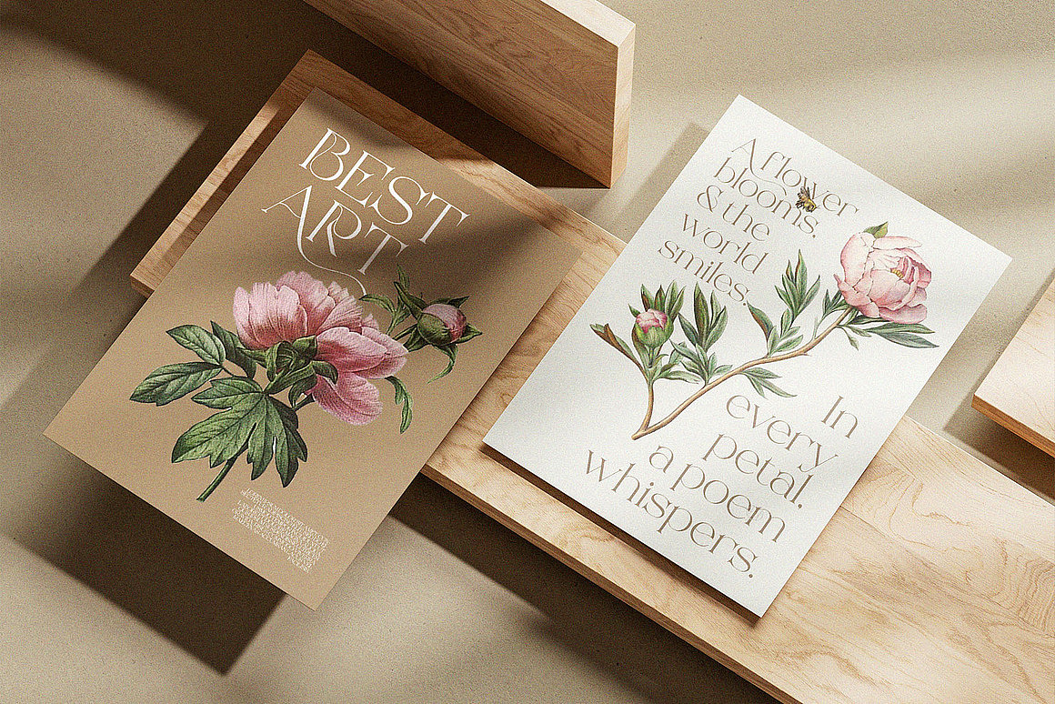 现代优雅时尚花体画册婚礼请柬封面标题衬线英文字体