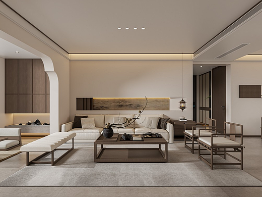 禅意新中式客餐厅效果图表现
