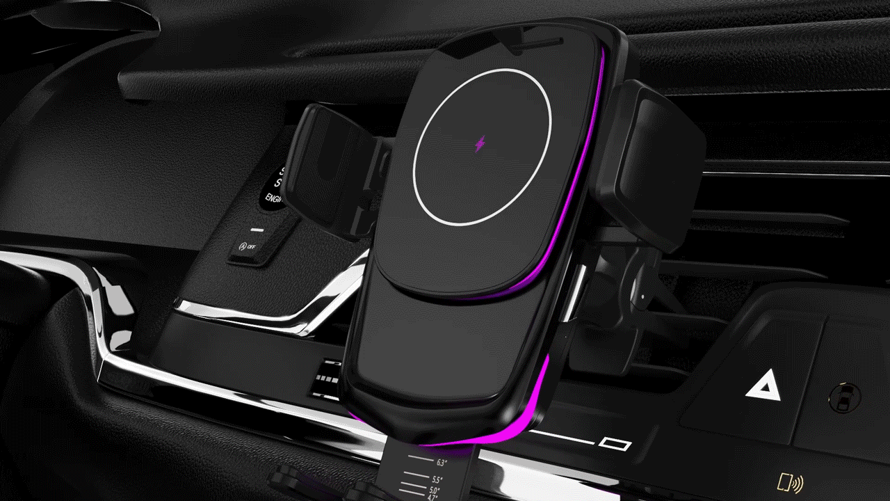 智能电动车载无线充支架,三维产品动画渲染