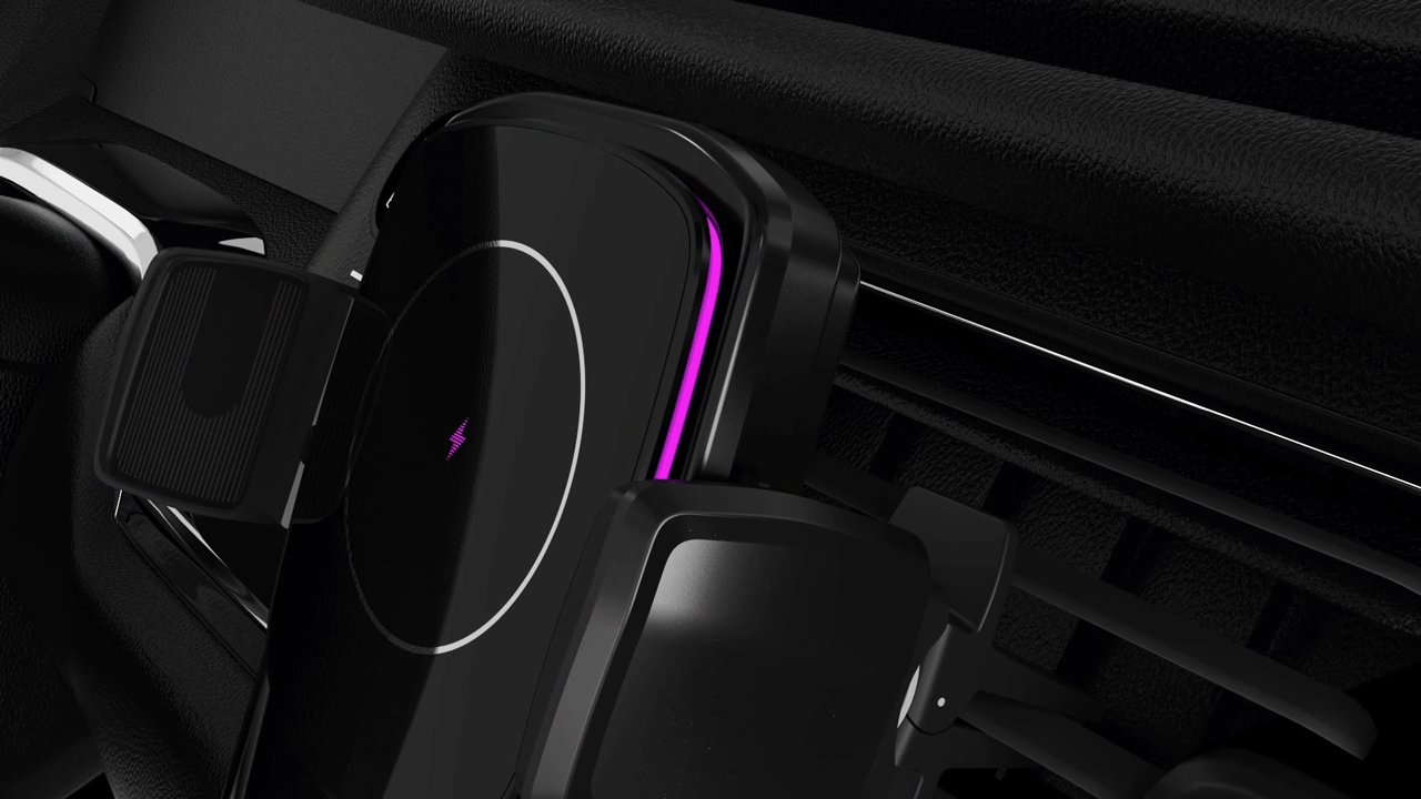 智能电动车载无线充支架,三维产品动画渲染