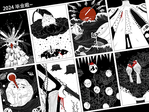 2024毕业创作——《生存黑与白》环保主题系列插画