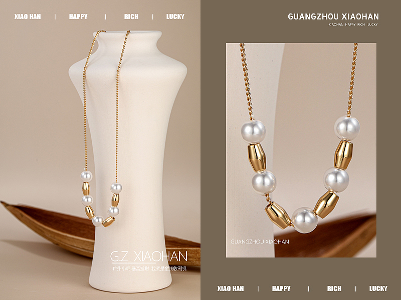 珠宝首饰拍摄 珍珠项链拍摄 项链场景 简约 首饰创意图