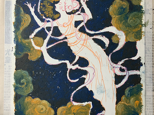 敦煌飞天图(油画棒手绘)