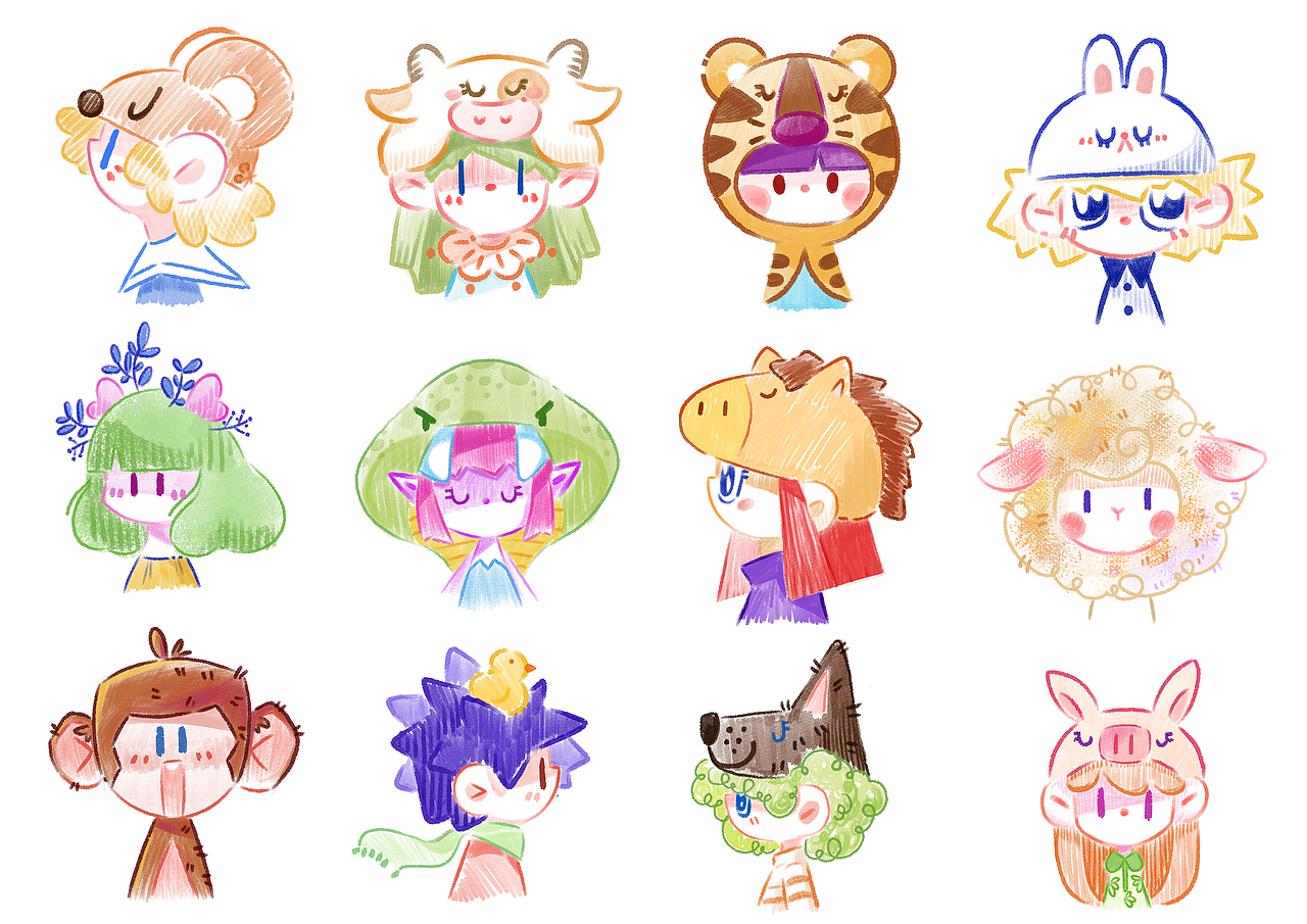 十二生肖头像（图ZMzcyNzI4NTUy） - 儿童插画 - 站酷设计师陈大斧子原创素材 - 站酷ZCOOL