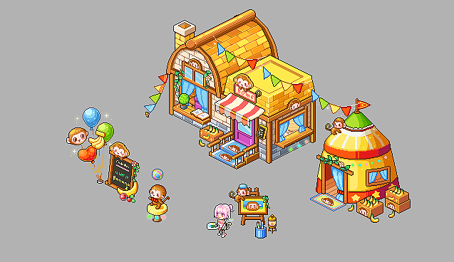 Q版建筑像素设计-猴猴马戏团