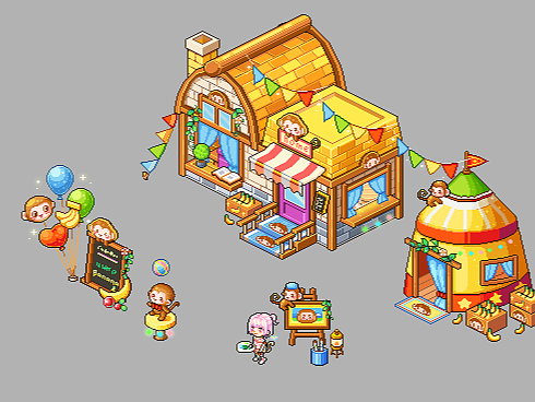 Q版建筑像素设计-猴猴马戏团