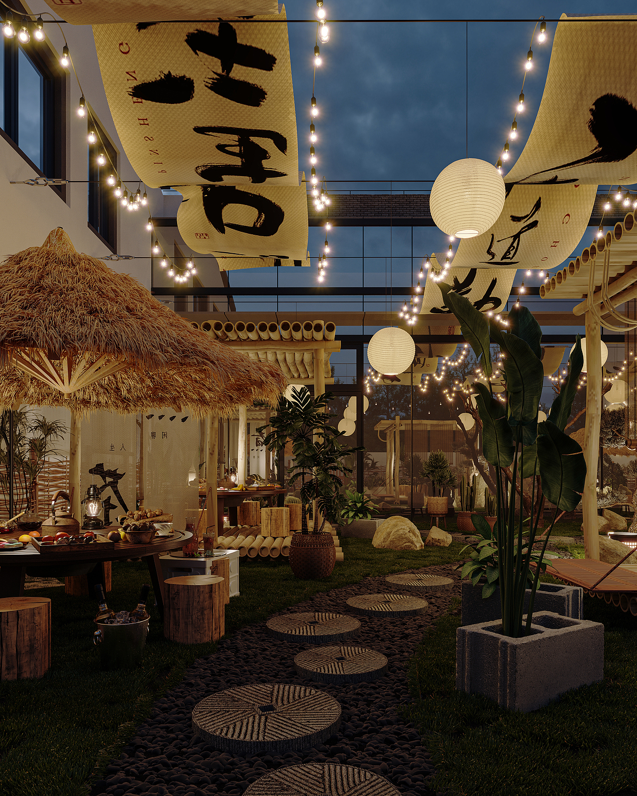 室外打边炉建模渲染