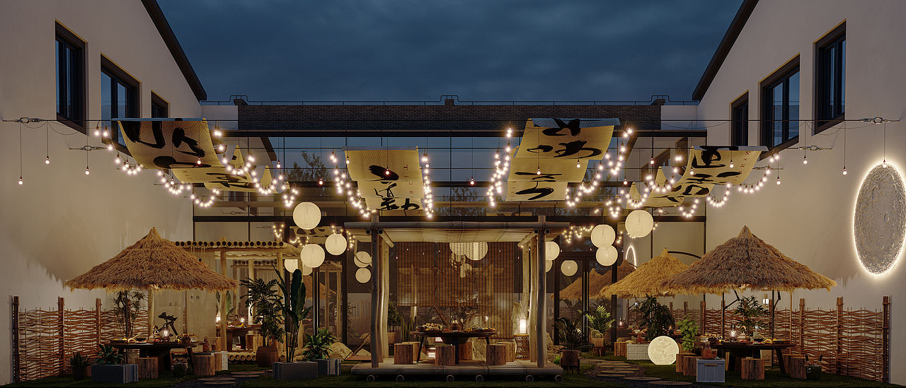 室外打边炉建模渲染